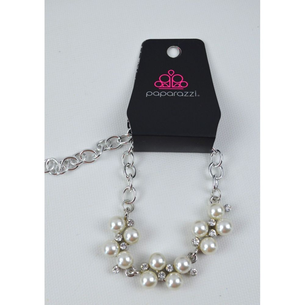 New Paparazzi Silver Tone Bracelet with Faux Pearls & Clear Rhinestones